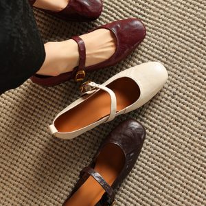 Retro Chunky Heel Mid-Heel Mary Jane Shoes for Women – 2025 Spring/Summer Soft Sole Round Toe Lambskin Footwear