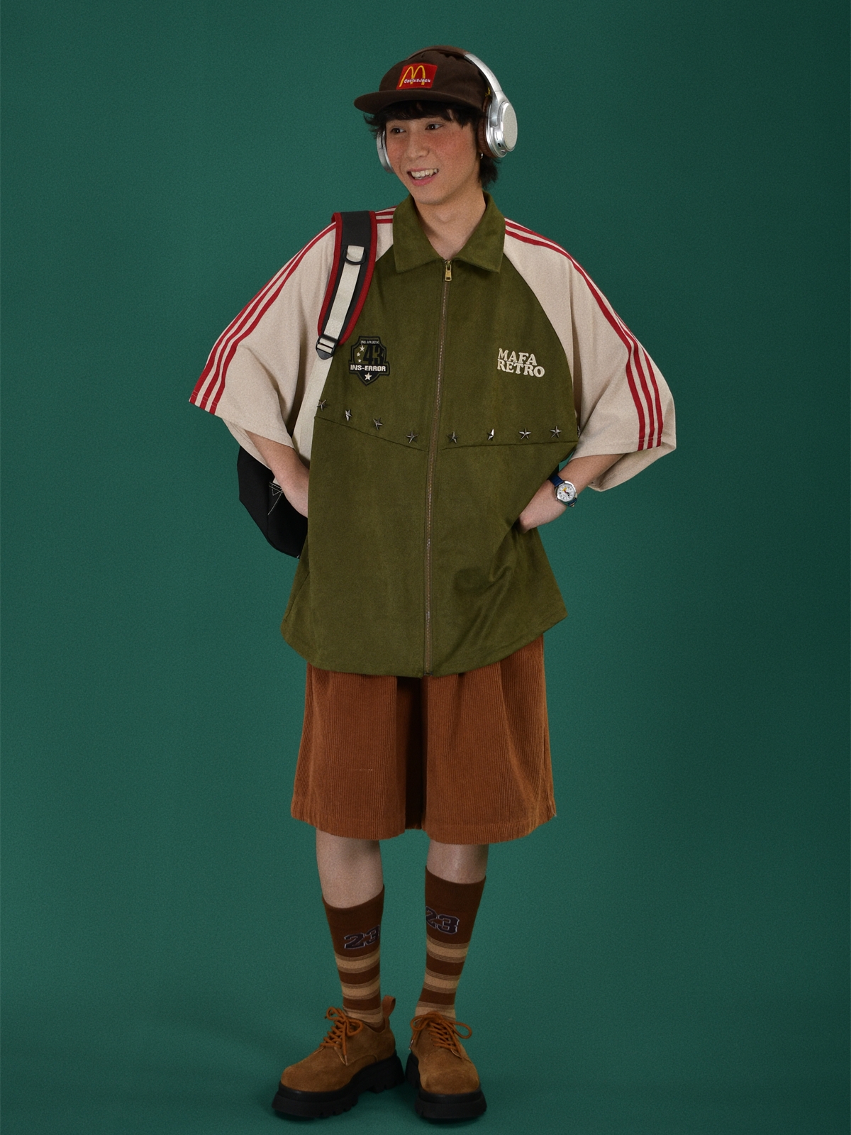 Retro Color Block Embroidered Short Sleeve Shirt - Suede Velvet Summer Loose Fit with Double Stripe - Trendy Y2K Style Retro Color Block Embroidered Short Sleeve Shirt - Suede Velvet Summer Loose Fit with Double Stripe - Trendy Y2K Style