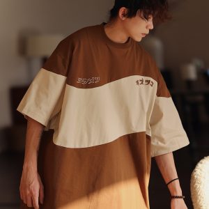 Retro Color-Blocked Japanese T-Shirt for Men - Short Sleeve Casual Minimalist Summer Trend