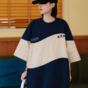 Retro Color-Blocked Japanese T-Shirt for Men - Short Sleeve Casual Minimalist Summer Trend