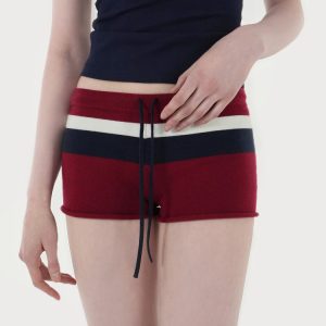 Retro Color-Blocked Wide Stripe Knitted Shorts - Y2K-Inspired Summer Fashion