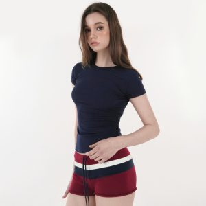 Retro Color-Blocked Wide Stripe Knitted Shorts - Y2K-Inspired Summer Fashion
