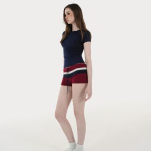 Retro Color-Blocked Wide Stripe Knitted Shorts - Y2K-Inspired Summer Fashion