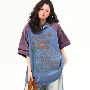 Retro Color-Blocking Letter Short-Sleeve T-Shirt for Women - Casual Summer Loose Fit Tee, Perfect for Y2K & 90s Style