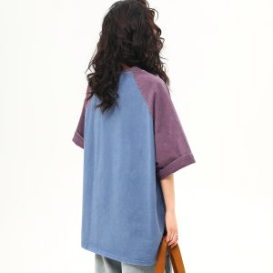 Retro Color-Blocking Letter Short-Sleeve T-Shirt for Women - Casual Summer Loose Fit Tee, Perfect for Y2K & 90s Style
