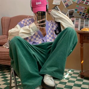 Retro Corduroy Casual Pants for Couples - Japanese Streetwear Loose Wide-Leg Design - Hong Kong Style Fashion