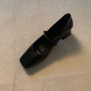 Retro Cowhide High-Heeled Mary Jane Shoes with Square Toe and Single Strap - French Style Chunky Heel Commuter Flats