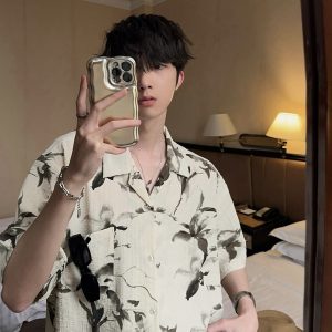 Retro Cuban Collar Floral Short-Sleeve Shirt for Men and Women - Vintage Loose Beach Style, Lightweight Summer Trend