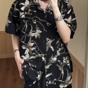 Retro Cuban Collar Floral Short-Sleeve Shirt for Men and Women - Vintage Loose Beach Style, Lightweight Summer Trend