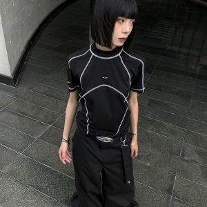 Retro Deconstructed Short-Sleeve Women's Summer T-Shirt - American Style Casual Slim Fit Top for Y2K Outdoor Fashion