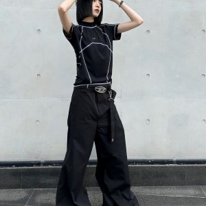 Retro Deconstructed Short-Sleeve Women's Summer T-Shirt - American Style Casual Slim Fit Top for Y2K Outdoor Fashion