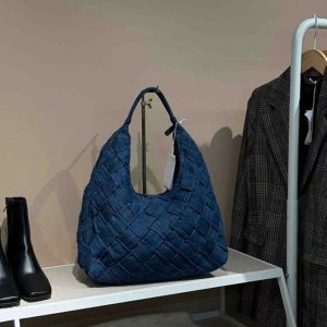Retro Denim Blue Woven Tote Bag - Large Capacity Underarm Shoulder Handbag for Casual Everyday Use