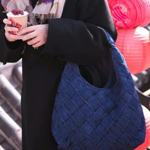 Retro Denim Blue Woven Tote Bag - Large Capacity Underarm Shoulder Handbag for Casual Everyday Use