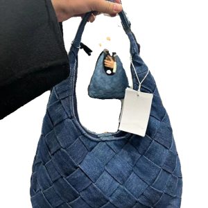 Retro Denim Blue Woven Tote Bag - Large Capacity Underarm Shoulder Handbag for Casual Everyday Use