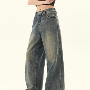 Retro Distressed Loose Straight-Leg Jeans for Men and Women - Casual Summer Wide-Leg Pants in Vintage American Style
