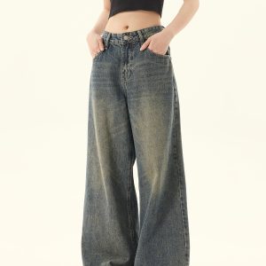 Retro Distressed Loose Straight-Leg Jeans for Men and Women - Casual Summer Wide-Leg Pants in Vintage American Style