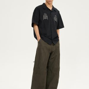 Retro Draped Loose-Fit Spring Spliced Casual Pants for Men - Foldable Straight-Leg American Style Workwear