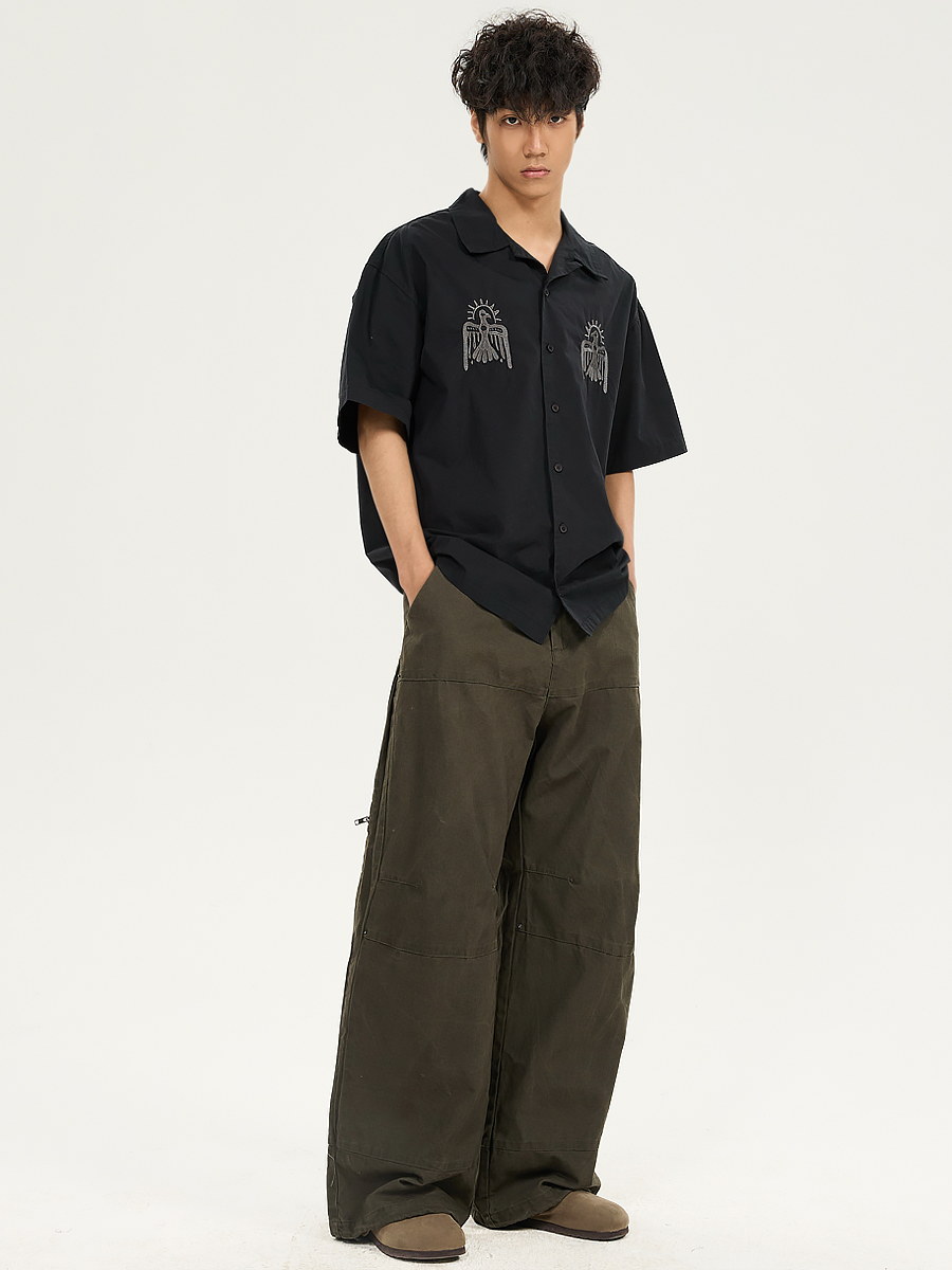 Retro Draped Loose-Fit Spring Spliced Casual Pants for Men - Foldable Straight-Leg American Style Workwear Retro Draped Loose-Fit Spring Spliced Casual Pants for Men - Foldable Straight-Leg American Style Workwear