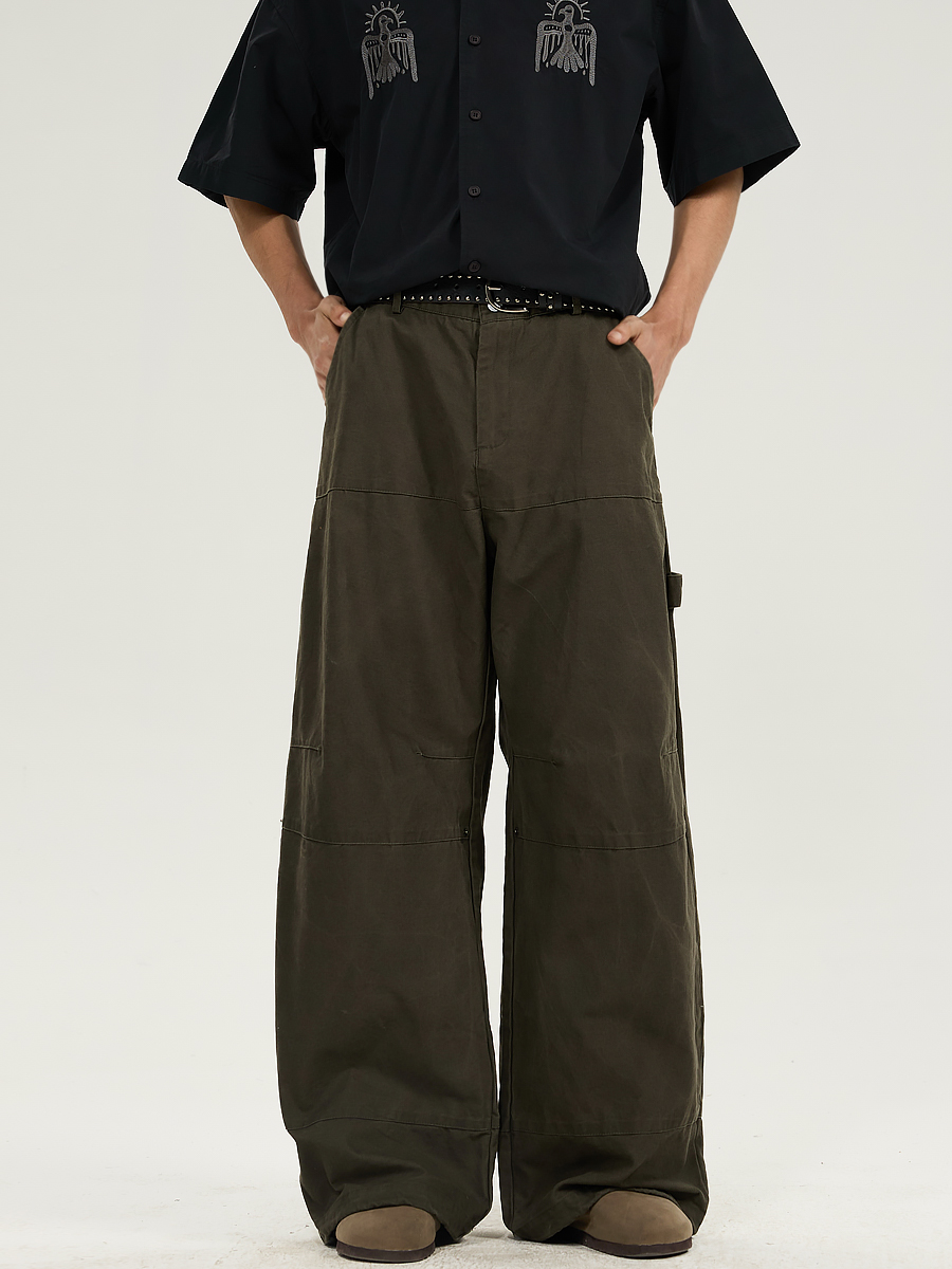 Retro Draped Loose-Fit Spring Spliced Casual Pants for Men - Foldable Straight-Leg American Style Workwear Retro Draped Loose-Fit Spring Spliced Casual Pants for Men - Foldable Straight-Leg American Style Workwear