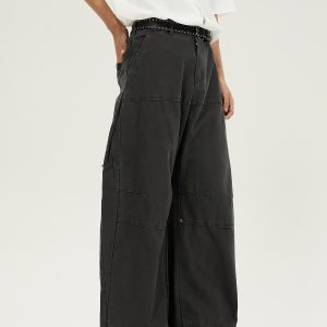 Retro Draped Loose-Fit Spring Spliced Casual Pants for Men - Foldable Straight-Leg American Style Workwear