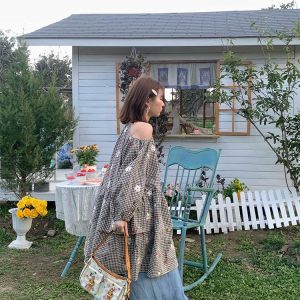 Retro Floral Embroidery Cotton Dress - Women's Off-Shoulder Lantern Sleeve Short Skirt - Vintage Spring Style