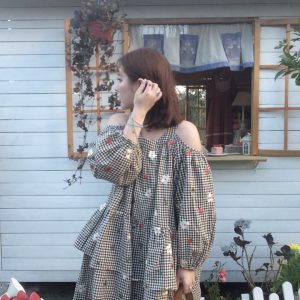 Retro Floral Embroidery Cotton Dress - Women's Off-Shoulder Lantern Sleeve Short Skirt - Vintage Spring Style