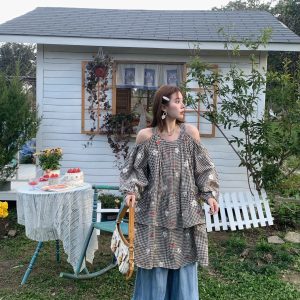 Retro Floral Embroidery Cotton Dress - Women's Off-Shoulder Lantern Sleeve Short Skirt - Vintage Spring Style