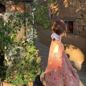 Retro Floral Embroidery Cotton Dress - Women's Off-Shoulder Lantern Sleeve Short Skirt - Vintage Spring Style