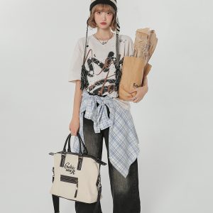 Retro Graffiti Print Round Neck Short Sleeve T-Shirt for Women - Loose Slim Fit Summer Street Style Top