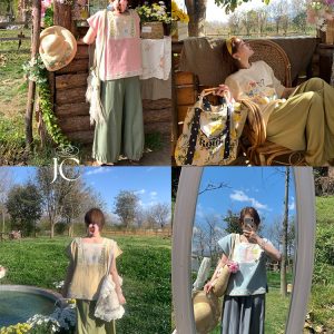 Retro Green Pleated High-Waisted Wide-Leg Lantern Pants for Women - Casual Spring Fashion, Vintage Style, Loose Fit