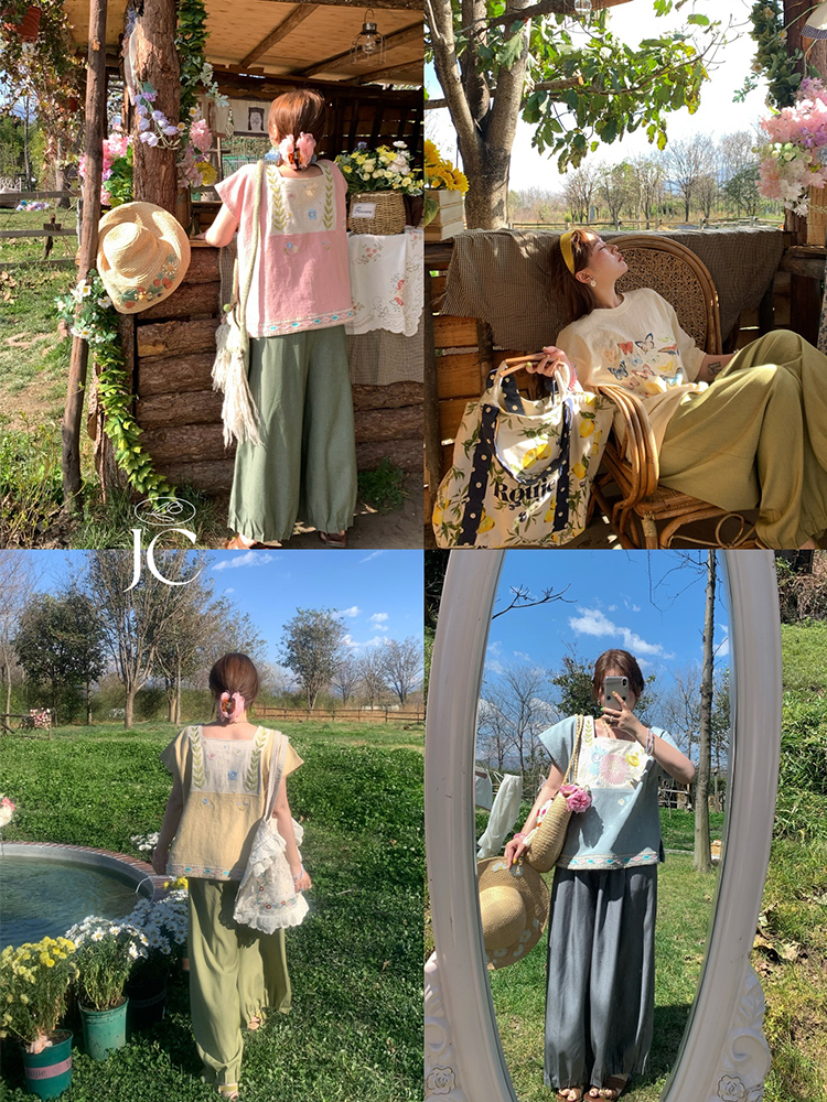 Retro Green Pleated High-Waisted Wide-Leg Lantern Pants for Women - Casual Spring Fashion, Vintage Style, Loose Fit Retro Green Pleated High-Waisted Wide-Leg Lantern Pants for Women - Casual Spring Fashion, Vintage Style, Loose Fit