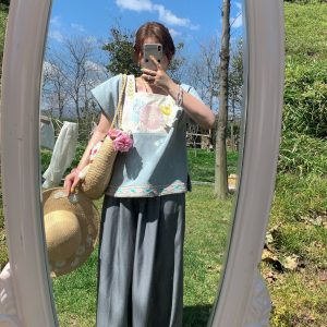 Retro Green Pleated High-Waisted Wide-Leg Lantern Pants for Women - Casual Spring Fashion, Vintage Style, Loose Fit