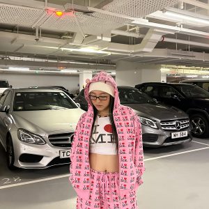 Retro Heart Print Soft Pink Hoodie and Sweatpants Set - Cozy 90s Inspired Fleece Loungewear