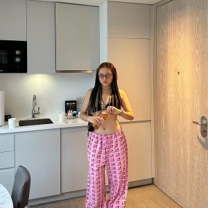 Retro Heart Print Soft Pink Hoodie and Sweatpants Set - Cozy 90s Inspired Fleece Loungewear