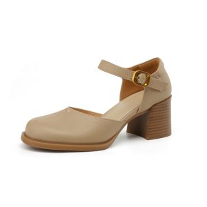 Retro High Heel Chunky Heeled Sandals for Women - Sheepskin One-Strap Hollow Out Design - Summer 2025 Fashion