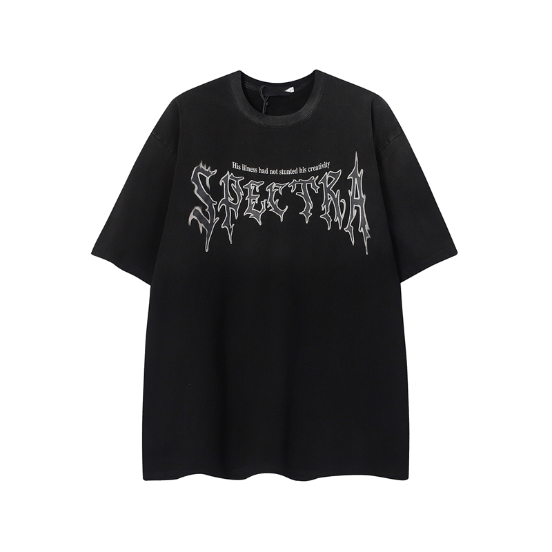 Retro High Street Washed Gradient Letter Short-Sleeve T-Shirt for Men and Women - Trendy Summer Couple Tee Retro High Street Washed Gradient Letter Short-Sleeve T-Shirt for Men and Women - Trendy Summer Couple Tee