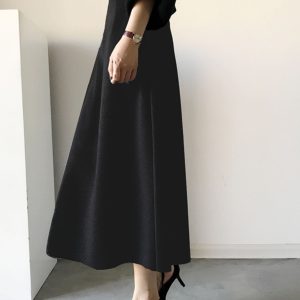 Retro High-Waisted Mid-Length A-Line Skirt for Women, Slimming Versatile Design with Zipper and Elastic Waist, Perfect for Y2K Style