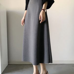 Retro High-Waisted Mid-Length A-Line Skirt for Women, Slimming Versatile Design with Zipper and Elastic Waist, Perfect for Y2K Style