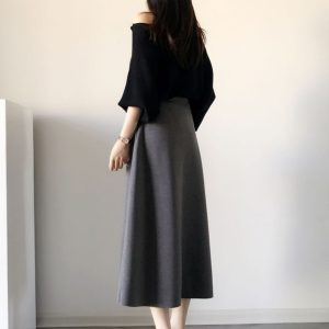 Retro High-Waisted Mid-Length A-Line Skirt for Women, Slimming Versatile Design with Zipper and Elastic Waist, Perfect for Y2K Style