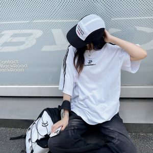 Retro Hip-Hop Color Block Spliced Short Sleeve T-Shirt for Couples - Unisex Casual Loose Fit Classic Tee