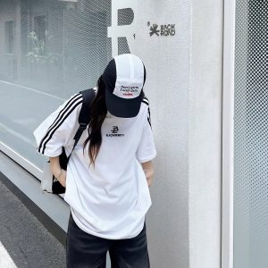 Retro Hip-Hop Color Block Spliced Short Sleeve T-Shirt for Couples - Unisex Casual Loose Fit Classic Tee