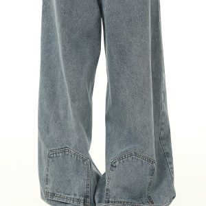 Retro Inverted Denim Pants for Men and Women - Washed Wide-Leg Loose Trousers, Vintage American Style, Trendy 90s Fashion