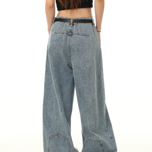 Retro Inverted Denim Pants for Men and Women - Washed Wide-Leg Loose Trousers, Vintage American Style, Trendy 90s Fashion