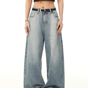 Retro Inverted Denim Pants for Men and Women - Washed Wide-Leg Loose Trousers, Vintage American Style, Trendy 90s Fashion