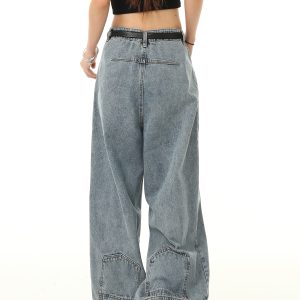 Retro Inverted Denim Pants for Men and Women - Washed Wide-Leg Loose Trousers, Vintage American Style, Trendy 90s Fashion