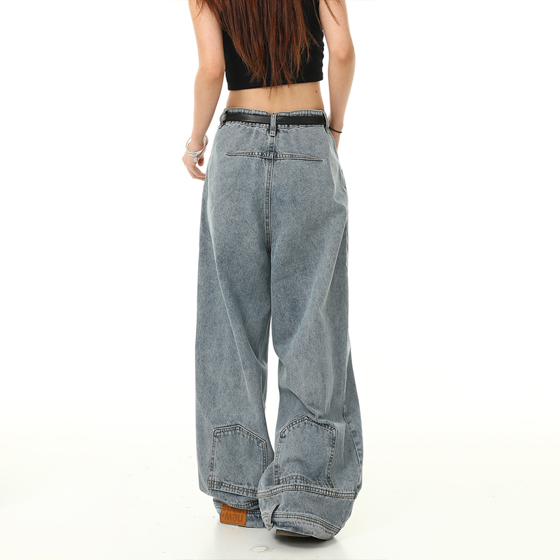 Retro Inverted Denim Pants for Men and Women - Washed Wide-Leg Loose Trousers, Vintage American Style, Trendy 90s Fashion