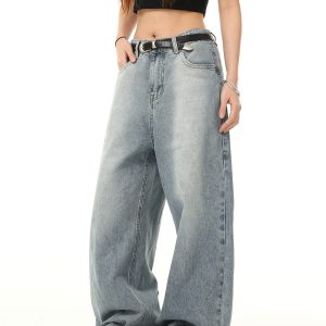 Retro Inverted Denim Pants for Men and Women - Washed Wide-Leg Loose Trousers, Vintage American Style, Trendy 90s Fashion