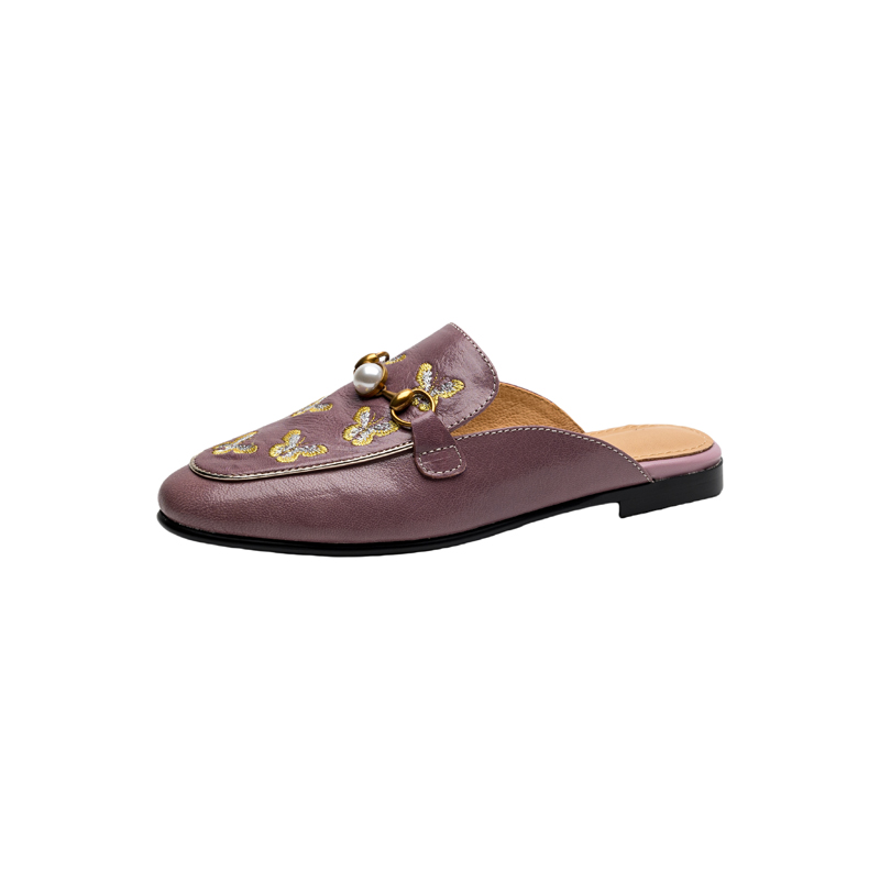 Retro Italian Closed Toe Sandals in Checkered Genuine Leather - Artistic National Style Slippers for Chic Summer Looks