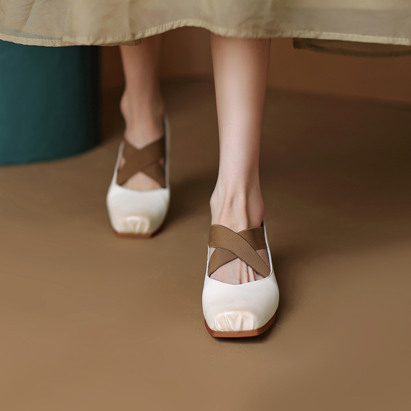 Retro Italian Soft Leather Square-Toe Low-Cut Chunky-Heel Cross-Strap Mary Jane Shoes - Vintage Inspired Fashion Footwear