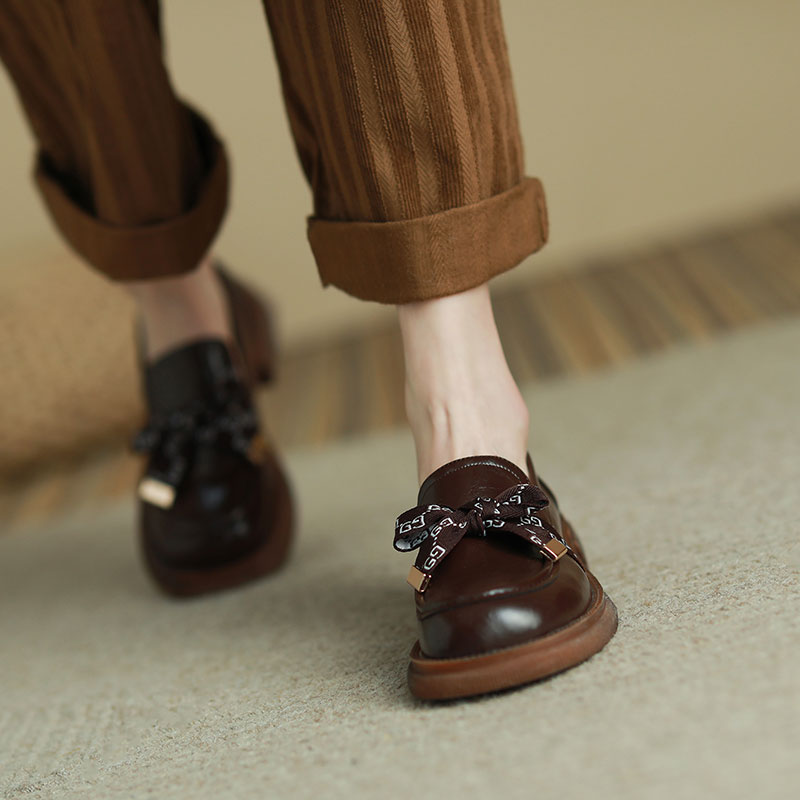 Retro Italian-Style Leather Loafers for Women - 3.5 cm Thick Sole, Soft-Soled, Non-Fatiguing Height-Boosting Shoes